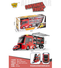 灯光音乐弹射合金收纳消防货柜车（配6只合金车 AA*2 不包电）（不含税 neto）