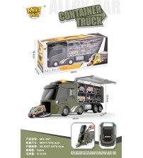 灯光音乐弹射合金收纳军事货柜车（配6只合金车 AA*2 不包电）（不含税 neto）